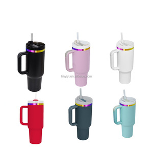 Vaso de acero inoxidable al vacío personalizado de 40oz con asa y iones de paja/chapado en oro para viajes - Product Image 4