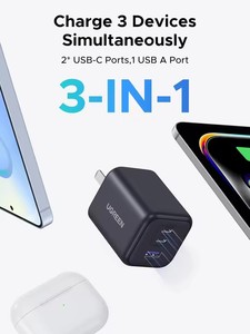 Chargeur USB C UGREEN 45W (technologie GaN) <span class=keywords><strong>PPS</strong></span> 3 ports, chargeur super rapide, noir mat, bloc de chargeur mural pour Galaxy S25/S24 Ultra - Product Image 4