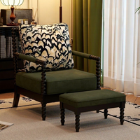 Fauteuil vintage de style français en bois de frêne massif avec accoudoirs en perles noires et assise en éponge haute densité pour salon et balcon
