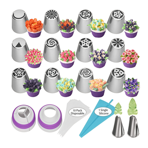 Ensemble de douilles à pâtisserie réutilisables en acier inoxydable multi-formes - Combinaison personnalisable pour la pâtisserie maison, les cours de pâtisserie et les boulangeries - Product Image 1