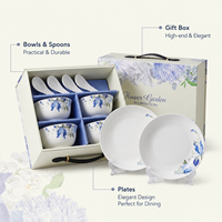 Service de table en porcelaine florale de luxe avec boîte cadeau, bols, cuillères, assiettes, vaisselle en céramique pour la maison, cadeau de mariage, vente en gros