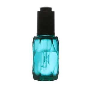 Embalagem de óleo essencial de luxo, frasco de vidro fosco azul para cosméticos, 30ml/40ml