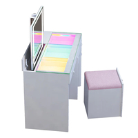 Table de toilette moderne blanche avec bande lumineuse LED RGB, plateau en verre, 5 tiroirs, bureau de maquillage avec miroir éclairé, ensemble de chambre à coucher avec tabouret