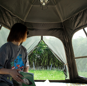 Tenda da Campeggio Esagonale in Gomma Nera per Esterni, 2-in-1 Portatile, Impermeabile e Resistente, <span class=keywords><strong>Set</strong></span> Completo per Campeggio Notturno - Product Image 3
