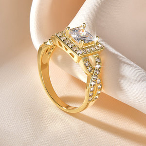 New Fashion Rhodium &amp; Gold Plated Delicate Geometric Design 1ct Princess&amp;Round Cut <strong>Cubic</strong> <strong>Zirconia</strong> <strong>Engagement</strong> <strong>Rings</strong> for Women - Product Image 3