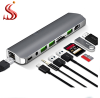 Hub USB C 9 en 1 lecteur de carte Station de charge Hub USB-C Adaptateur 9 en 1 Type C avec convertisseur USB 3.0 SD TF 3.5AUX RJ45 PD