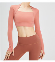 Setelan Olahraga Yoga Wanita Terbaru, Bahan Brushed Back Double-sided, Model Ketat Silang, Set Dua Potong untuk Lari dan Fitness