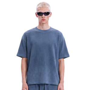70% Baumwolle 30% Polyester Herren Farbverlauf Gewaschenes Waffel-T-Shirt 270GSM Vintage-Look Übergroße T-Shirts für Männer - Product Image 6