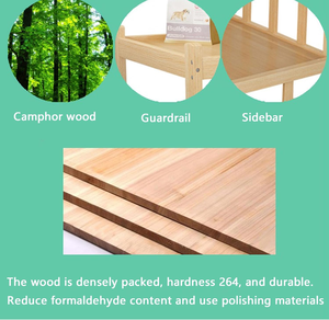 Junji เตียงแมวทำจากไม้สองชั้น, เตียงสัตว์เลี้ยงไม้แข็งยกสูงโต๊ะข้างเตียงที่นอนมีบันไดรั้วกั้นสุนัข - Product Image 5