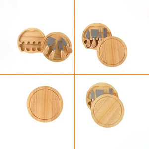 Juego de Tabla Redonda de Bambú para Queso con Cubiertos, Bandeja Giratoria de 20 cm para Servir Pizza, Herramientas de Acero Inoxidable, Solo Lavar a Mano - Product Image 4