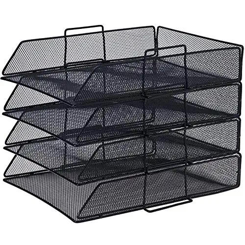 4 Tier Stackable Letter Trays Metal Mesh Paper Trays Office Organizer