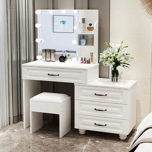 Meuble sur mesure avec 4 tiroirs, miroir de vanité éclairé blanc brillant pour filles, <span class=keywords><strong>commode</strong></span> en bois moderne pour chambre à coucher et salon - Product Image 2