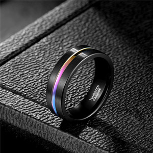 OAHLAN Anillos de tungsteno con incrustaciones de línea de colores arcoíris cambiables de 5/7/9 mm al por mayor para parejas, anillos de boda, anillos para amantes - Product Image 3