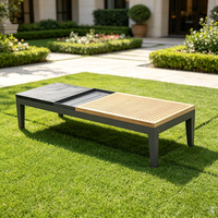 Ensemble de canapés modulaires d'extérieur modernes avec structure en aluminium et lattes en teck naturel, canapé sectionnel de patio avec table basse pour hôtel, jardin, villa