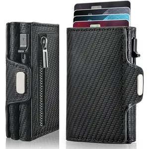 Porte-cartes portefeuille pop-up intelligent pour hommes Blocage RFID Portefeuille minimaliste à trois volets