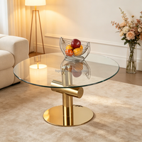 Table basse ronde en verre trempé avec base en acier inoxydable doré, table de salon moderne de luxe, table à thé pour canapé, meubles