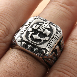 Men's Anchor <b>Ring</b> <b>Silver</b> Stainless Steel Retro Punk Style Geometric Design Gift Jewelry 16030 - Product Image 4