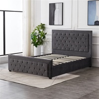 Lit superposé moderne en velours gris foncé avec cadre en bois de chêne, tailles King et Queen, tête de lit capitonnée