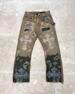 Pabrik Cina amiris pacific baggy Jean tumpuk homme mujer kustom ukuran besar robek jeans kurus celana Jeans pria untuk pria
