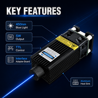 Nouveau module laser 5W 12V 450nm lumière bleue TTL avec carte adaptateur d'interface pour machine de gravure laser