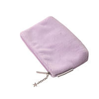 Pochette de maquillage tendance en polyester sherpa violet, écologique, durable, de capacité moyenne, avec poignée douce et moelleuse, motif étoile