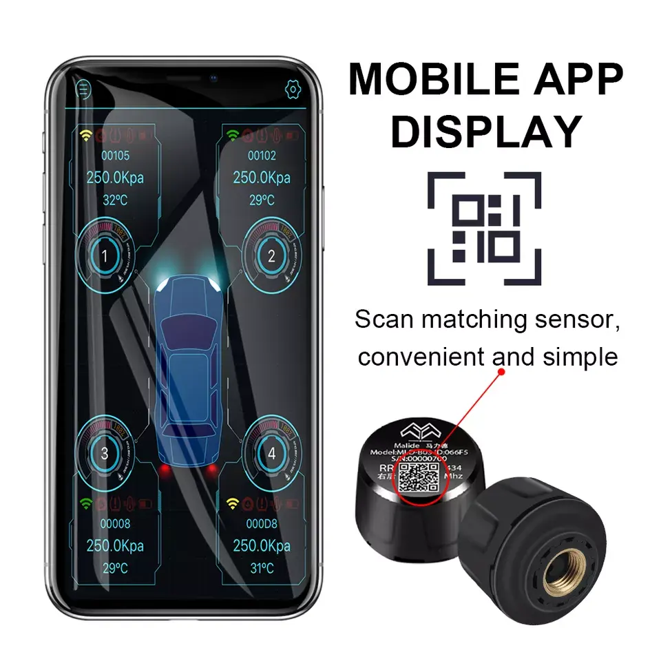 외부 유형 BLE 5.0 BLE 타이어 버스트 조기 경고 기능 TPMS 아이폰 안드로이드 자동차 TPMS 타이어 압력 모니터