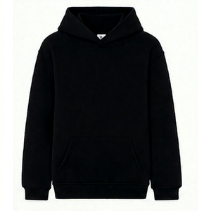 Sudadera con Capucha Unisex Negra, Color Sólido, Corte Holgado, 100% Algodón, Ropa Casual de Invierno, Bolsillos, Cintura Elástica, Pedrería, Tejido Grueso - Product Image 1