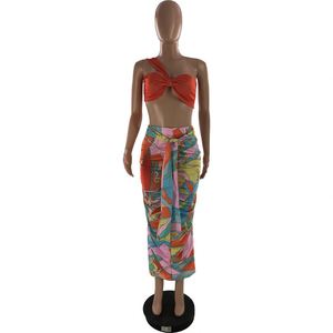 Vêtements d'été <span class=keywords><strong>Piece</strong></span> Tube Top Trending Floral Pencil Beach Wrap 2 Pc Skirt Print Women 2-Pieces Set - Product Image 3