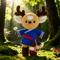 Peluche personnalisée mignonne en forme de renne avec kimono bleu et mini pendentif cerf, jouet en peluche doux pour enfants, cadeau