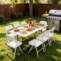 Table pliante en plastique de 6 pieds avec poignée de transport, table utilitaire robuste et portable pliable en deux pour les fêtes, le camping, les loisirs créatifs et les mariages