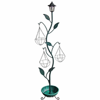 Support de pot de fleurs solaire à 3 paniers avec cadre en fer thermolaqué, paniers suspendus en fil métallique, écologique, durable, décoration de jardin extérieur