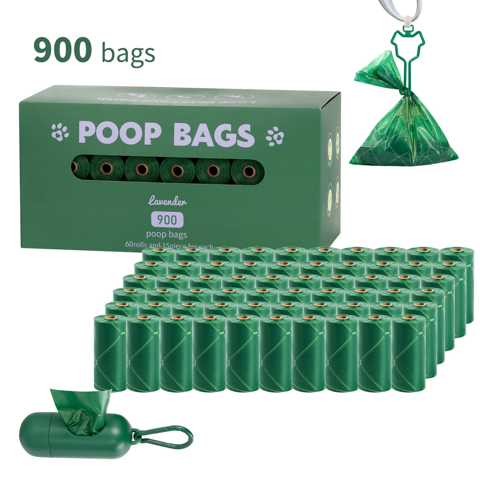Green four-pointed star  60 rolls + dispenser + clip box