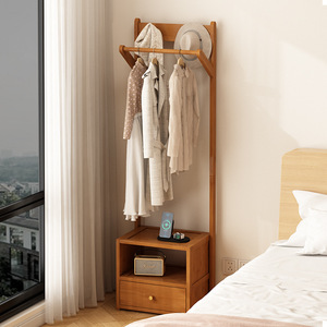 Solid wood floor-standing bedside table and <b>clothes</b> <b>rack</b>, suitable for home use in bedrooms. Small and multifunctional storage - Product Image 1