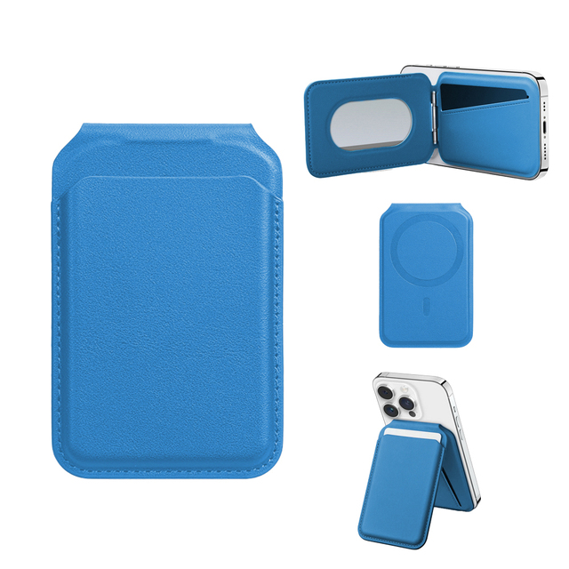 Designer Men's Leather magsafe Wallet Custom N52 Metal Ring Stickers RFID Feature Mobile Phone Stand Case Credit Card Accessory