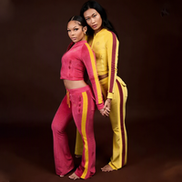 Ensemble 2 pièces en velours pour femmes Nouveautés Grande taille Personnalisé Rayé Velours Femmes Veste zippée en velours et pantalon Ensemble de survêtement pour femmes