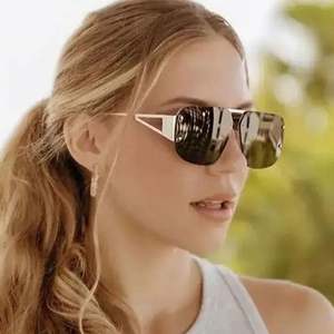 Lunettes de soleil pilote demi-cerclées UV400 pour femme, monture métallique évidée style punk vintage surdimensionné, avec logo personnalisé, collection 2025 - Product Image 2