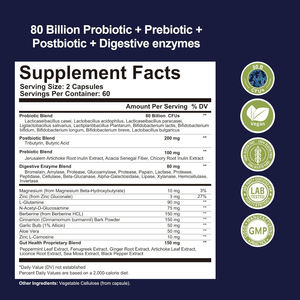 Berberin, tarçın, l-glutamin, sindirim bağırsak desteği için sindirim enzimleri ile 80 milyar CFU probiyotik prebiyotik kapsüller - Product Image 2