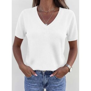 Womens Short Sleeve V Neck Sweater Lightweight Casual <b>Top</b> Summer Breathable Knitwear For Women - Product Image 5