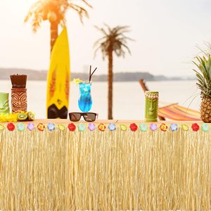 Falda de <span class=keywords><strong>mesa</strong></span> de fiesta Hawaiana de hierba de paja Luau Leis superventas Decoraciones de fiesta Luau <span class=keywords><strong>para</strong></span> fiesta de verano hawaiana - Product Image 2