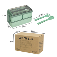 Boîte à lunch en plastique de style japonais à trois compartiments, double couche, écologique, durable, grande capacité, hermétique et isotherme