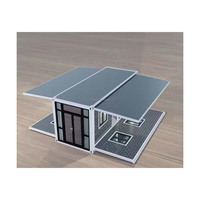 Maison conteneur extensible à double aile avec section de terrasse rétractable, cabine mobile, revêtement de sol en SPC (plastique et pierre) et étanche