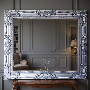 European Design Art Deco Artistic Mahogany Wood Carved Luxury <b>Silver</b> Framed Wedding Makeup <b>Wall</b> <b>Mirrors</b> Home Decor Bedroom - Product Image 2