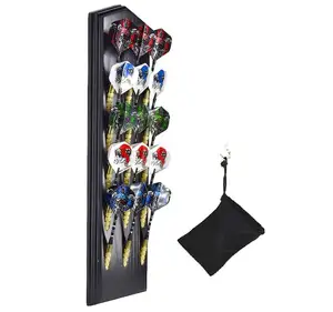 Dart Caddy Wall Mount Wood Dart Holder Stand, Displays 5 Sets of Steel Soft Tip Darts, Wooden Rack with Accessory Storage Bag