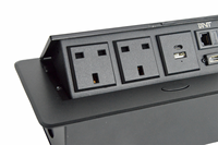 Prise de table escamotable personnalisée BNT IP44 16A avec 2 prises UK, ports USB Type-C et RJ45 pour tables de conférence et cuisines