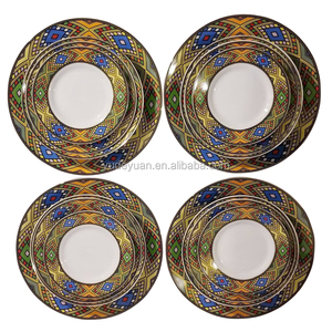 Service d'assiettes à dîner éthiopiennes, 20 pièces, vaisselle de table, Design traditionnel <span class=keywords><strong>Sheba</strong></span>, art érythréen, noir - Product Image 2