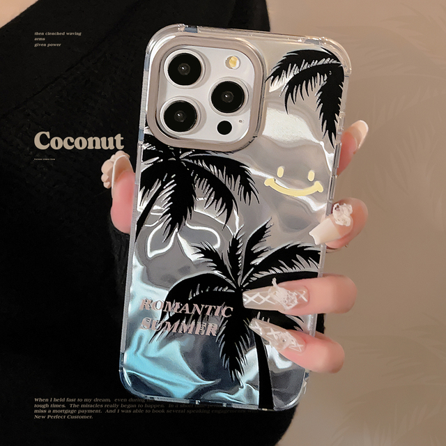 Summer Seaside Coconut Tree Pattern Water Ripple Gradient Blue Phone Case for iPhone 20 18 17 16 15 14 Pro Max Phone Accessories