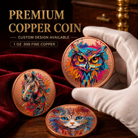 Pièce commémorative ronde colorée de 1 oz en cuivre pur 999, style autocollant décoratif, série créative électroplaquée Feng Shui antique