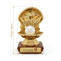 Trophée personnalisé en métal en forme de coquille de 25 cm avec accent perlé, base en bois gravable pour coffrets cadeaux d'entreprise