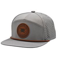 Casquette Snapback à 7 panneaux, personnalisée, avec découpe laser, garniture en corde, patch en cuir perforé, séchage rapide et visière plate