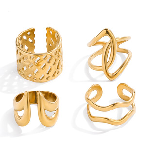 Geometric Gold <b>Titanium</b> Steel <b>Ring</b> For Women Elegant Fashion Jewelry Gift Occasion Stainless Steel <b>Ring</b> Set - Product Image 5